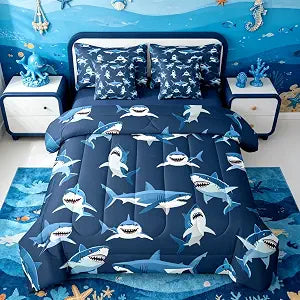 Feelyou Shark Comforter Set Twin Size for Kids Boys Girls
