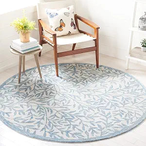 SAFAVIEH Jardin Collection Area Rug - 3' Round, Ivory & Blue, Handmade Wool, Floral Design, Ideal for the Living Room, Dining, Bedroom (JAR753L)