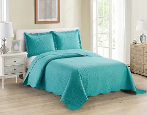 Home Collection 3pc King/Cal King Over Size Luxury Embossed Bedspread Set Light Weight Solid Turquoise New