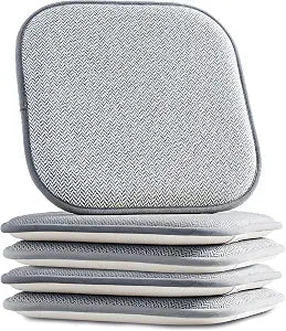 Elegant Comfort 4 Pack Chair Cushion Covers - Skid-Proof Rubber Backing - 16 x 16 Inch - Thick Dining Square Shape Seat Covers - Comfortable Textured Chair Pads with Ties - Chevron Pattern, Gray