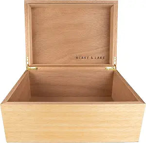 Blake & Lake Wooden Keepsake Box with Lid - Blonde Catchall Wood Storage Box - Treasure and Gift Box for Home - Decorative boxes with hinged lid - Large Oak Boxes (White Oak)