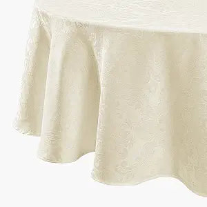 Caiden Elegance Damask Tablecloth, Ivory - 60" W x 84" L Oval