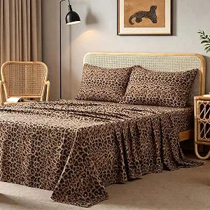 mixinni Leopard Print Sheet Set Twin Size - 3 Piece Bedding Sheets, Soft & Durable Bed Sheets with 1 Fitted Sheet, 1 Flat Sheet & 1 Pillowcases, Brown/Black Animal Print Sheets for Bedroom Decor