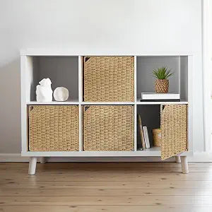 AELS 13" Handwoven Natural Fibre Doors for Cube Storage Shelf, Set of 4, Boho Straw Shelf Cover for Bookcase & Open Bookshelf, Rustic Farmhouse Home Decor, fit IKEA Kallax Shelf, Natural (Door ONLY)