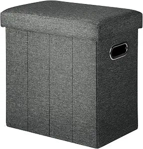 COSYLAND Collapsible Fabric Ottoman Footrest with Storage - Folding Foot Stool Furniture with Handles - Toy Chest Linen Gray - 16.5x16.5x10.6in - Charcoal