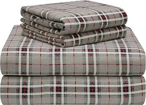 Pointehaven 180 GSM Luxury 100% Soft Cotton Printed Flannel Sheet Set, Twin, Derby - Warm & Cozy - Pre-Shrunk -Deep Pockets - Elastic All Around-Comfy Double Brushed -