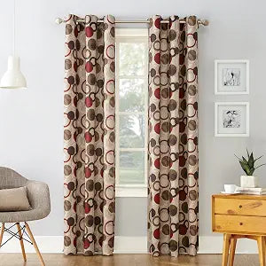 No. 918 43108 Celestial Geometric Print Grommet Curtain Panel, 48" x 63", Paprika Red