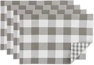 DII Gingham Check Tabletop Collection, Gray, Placemat Set