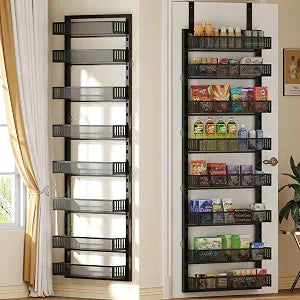 8-Tier Adjustable Over the Door Pantry Organizer with Metal Mesh Baskets