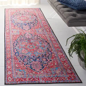 SAFAVIEH Washable Rug Tucson Collection - 2'6" x 4', Navy & Red, Slip Resistant & Easy to Clean, Ideal for Living Room, Bedroom, Dining Space (TSN121N)