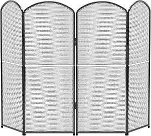 4-Panel Fireplace Screen,47.8" W x 31" H Foldable Black Spark Guard