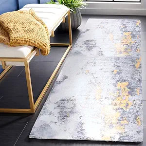 SAFAVIEH Washable Rug Tacoma Collection - 2'6" x 10' Runner, Grey & Gold, Slip Resistant & Easy to Clean, Ideal for Living Room, Bedroom, Dining Space (TAC803F)