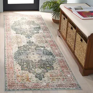 SAFAVIEH Washable Rug Arizona Collection - 2'6" x 8' Runner, Green & Light Brown, Slip Resistant, Ideal for Living Room, Entryway, Foyer, Kitchen, Bedroom (ARZ126Y)