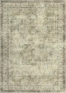 Vintage Boho Rug 4x6 Non Slip Non Shedding Washable Rugs, Low Pile Traditional Distressed Retro Carpet, Retro Floral Print Soft Mat for Dining Room Bathroom Kitchen,Brown/Green
