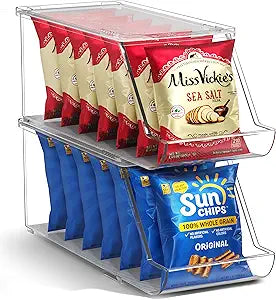 Sorbus Snack Organizer for Pantry, Clear Stackable Chip Bins (2 Pack)