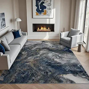 Abstract 5x7 Rug for Living Room: Soft Washable Blue Area Rug Pet Friendly