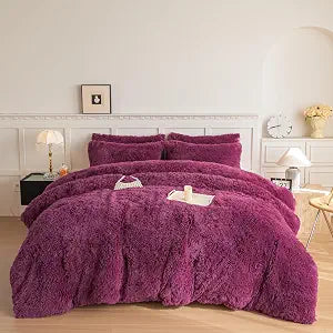 Faux Fur Kids Girls Grape Purple Comforter Sets Queen - 3PC Bed Set Warm Comfortable Soft Plush Flannel Velvet Fluffy Fuzzy Bedding���Comforter x 1 Pillowcases x 2���