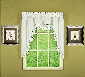 Today's Curtain Imperial Classic Drawn Cutwork Window Swag 38", White, 70" W x 38" L
