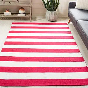 SAFAVIEH Montauk Collection Accent Rug - 3' x 5', Red & Ivory, Handmade Flatweave Cotton, Woven Texture, Farmhouse Stripe Pattern, Ideal for Living Room, Bedroom, Dining Space (MTK712B)