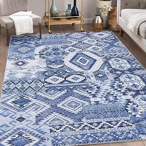 FairOnly Vintage Washable Boho Tribal Area Rugs - Living Room, Bedroom, Dining Room, Kitchen - 4x6, Non-Slip, Moroccan Carpet, Low-Pile