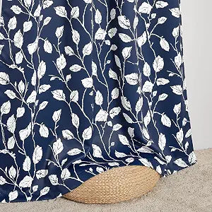 KGORGE Blackout Window Curtains for Bedroom, Noise Reducing Energy Saving Heavy Duty Drapes Floral Leaf Pattern Decor for Dining Room Living Room Home Office, Navy Blue, W52 x L84, 1 Pair