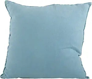 SARO LIFESTYLE 13051 Graciella Collection Linen Fringed Stone Washed Down Filled Throw Pillow, 20" Square, Ocean Blue