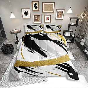 Erosebridal Black Gold Oil Comforter Set Twin Size 2 Piece Bedding Set