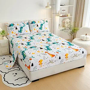 MWMWMW Dinosaur Full Bed Sheets Kids Boys, 4 Pieces Boys Sheets Sets Full, Dinosaur Printed Microfiber Deep Pocket Bed Sheet with 2 Pillowcases