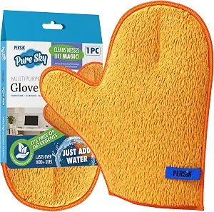 persik Pure-Sky Microfiber Glove Dusting Mitt - Ultra Microfiber Cleaning Cloth Glove - JUST ADD Water No Detergents Needed - Use for Cleaning Furniture, Home