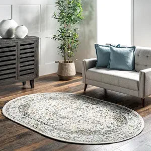 nuLOOM Verona Grey Medallion Power Loomed Area Rug, Oval 3' x 5'