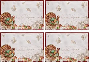 Holiday Turkey Bordered Fall Placemat, Set of 4, Multicolor - 13" W x 19" L