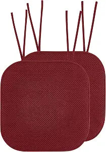 Elegant Comfort Chair Cushion Covers with Ties and Non Skid Rubber Backing-Thick Memory Foam - Soft Cushion Pad- Rounded Square Seat Cover-16 x 16 Inches-Honeycomb Textured Pattern, Set of 2, Burgundy