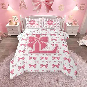Feelyou Pink Bow Comforter Set Twin Size Bedding Set