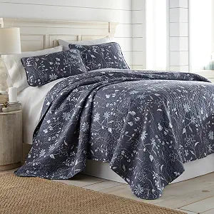 Oversized Twin Quilt Bedding Set with 1 Matching Quilted Pillow Sham, Blue