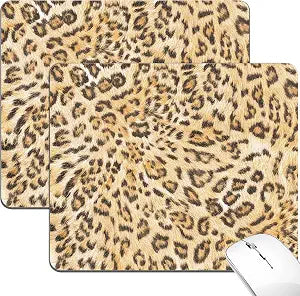 Yellow Leopard Cheetah Print Mouse Pad 2 Pack Cute Mousepad Animal Aesthetic Girly Small Desktop Desk Mat Office Portable Accessories Computer Laptop Wireless Travel Work Decor Gaming Washable