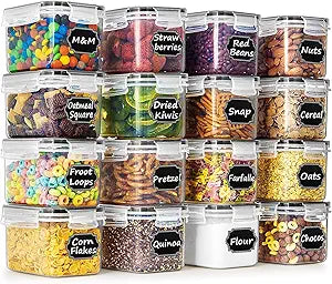 Wildone Airtight Food Storage Containers with Lids 0.8L, 16PCS, Black