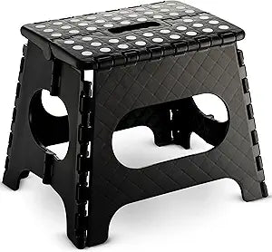 Folding Step Stool - 11" Hight - The Lightweight Step Stool is Sturdy Enough to Support Adults and Safe Enough for Kids. Opens Easy with One Flip. Great for Kitchen, Bathroom, Bedroom (Black)