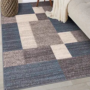 Rugshop Geometric Boxes Non-Slip Contemporary Area Rug Blue 3'3" x 5'