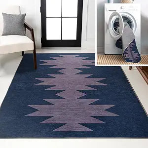 JONATHAN Y Machine Washable Navy/Purple Indoor Area Rug 4X6 ft, Chayton Minimalist Geometric for Living Room, Bedroom, Kitchen, Office, Easy-Cleaning, Pet-Friendly, Non-Shedding WSH110F-4