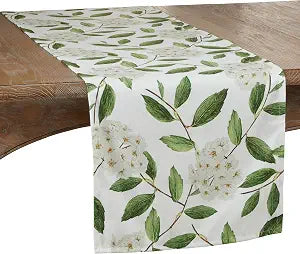 SARO LIFESTYLE Floral Design Table Runner, Green, 16"x72"