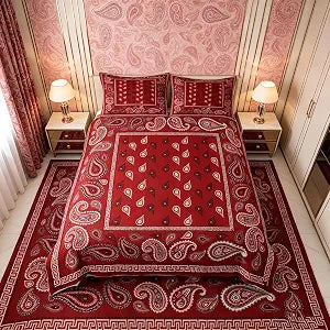 Manfei Burgundy Bandana Duvet Cover Set Full Size,Boho Paisley Bandanas Bedding Set 3pcs,Bohemian Chic Floral Quilt Cover with Zipper Closure,Kids Boys Girls Room Decor,2 Pillowcases,No Comforter