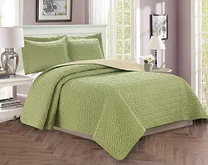 Elegant Comfort Luxury 3-Piece Bedspread Coverlet Majestic Design Quilted Set with Shams - All Season Heavy Weight - Wrinkle & Fade Resistant- Twin/Twin XL, Sage/Cream