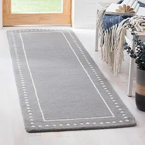 SAFAVIEH Bella Collection 2'6" x 4' Silver / Ivory BEL151D Handmade Dotted Border Premium Wool Accent Rug