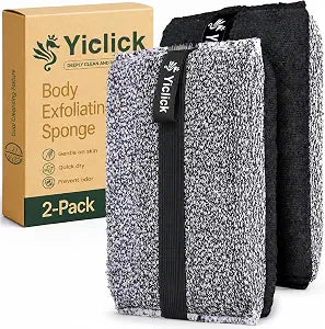 Yiclick Exfoliating Body Scrubber (2 Pack), Body Scrubber Exfoliator, Exfoliating Sponge for Shower Bath, Shower Loofah Luffa Lufa with Handle for Men Women, Dead Skin Exfoliator for Body Scrub