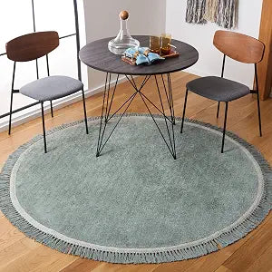 SAFAVIEH Washable Rug Easy Care Collection - 3' Round, Teal & Ivory, Handmade Cotton, Easy to Clean, Ideal for Foyer, Entryway, Kitchen, Bedroom (ECR202J)