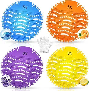 Urinal Screen Deodorizer 24 Pack, Urinal Splash Guards, 4 Scented Urinal Screens, 30-Day Date Tabs, Urinal Cakes for Men Bathroom, 7.08 in, 12 Glove Pairs, Long Lasting Freshness