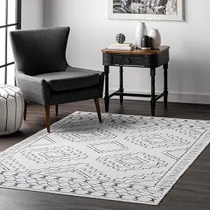 Nuloom SpinClean Noa White/Charcoal, 3' x 5', Moroccan, Soft and Cozy, High Traffic, Stain Resistant, Easy Clean, Durable, Machine Washable Area Rug for Bedroom, Living Room, Dining, Den, Foyer