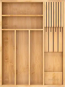 TIOPGHAD Small Bamboo Silverware Organizer Kitchen Utensil Tray, Natural