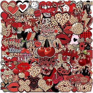 120 Pcs Cheetah Cherry Stickers Vinyl Waterproof Red and Black Leopard Print Stickers Aesthetic Cheetah Cherry Decals for Laptop, Guitar, Water Bottles, Car, Party Favors, Bumper, Luggage, Phone