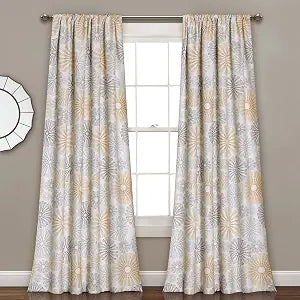Lush Decor 16T000887 Mulit Circles Room Darkening Window Curtain Panel Pair Set, Yellow/Gray, 84" X 52"